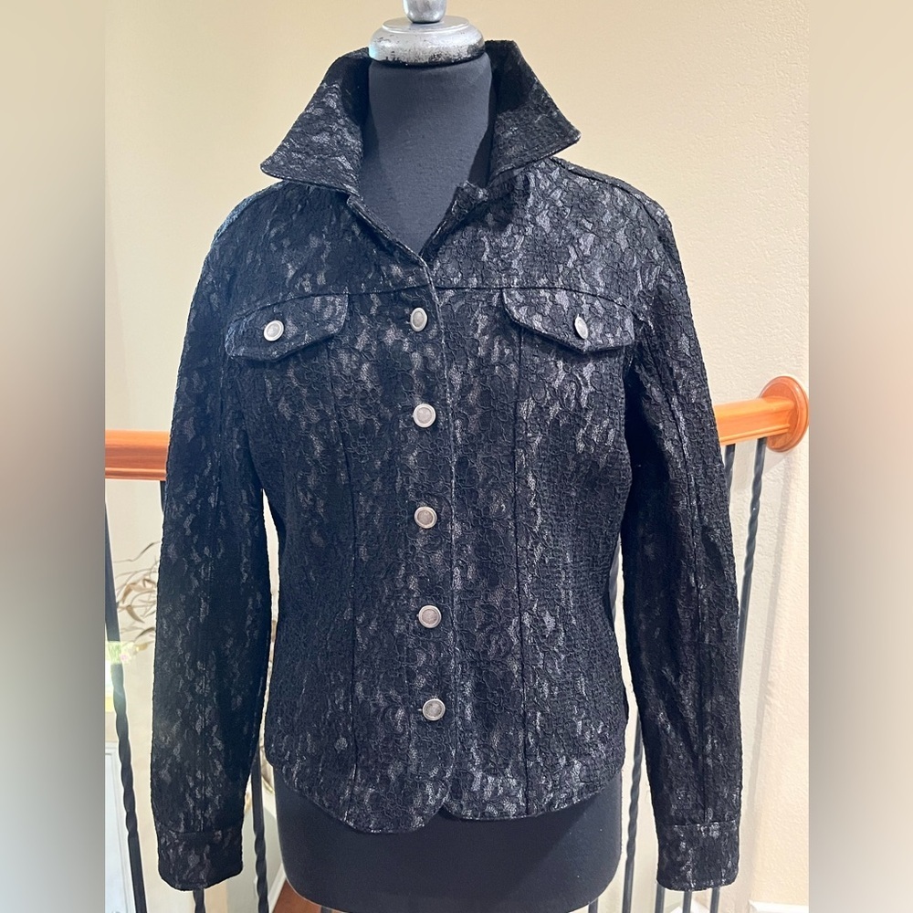 Jendo Black Lace DENIM BUTTON UP JACKET WOMEN SIZE 12 - Picture 6 of 8